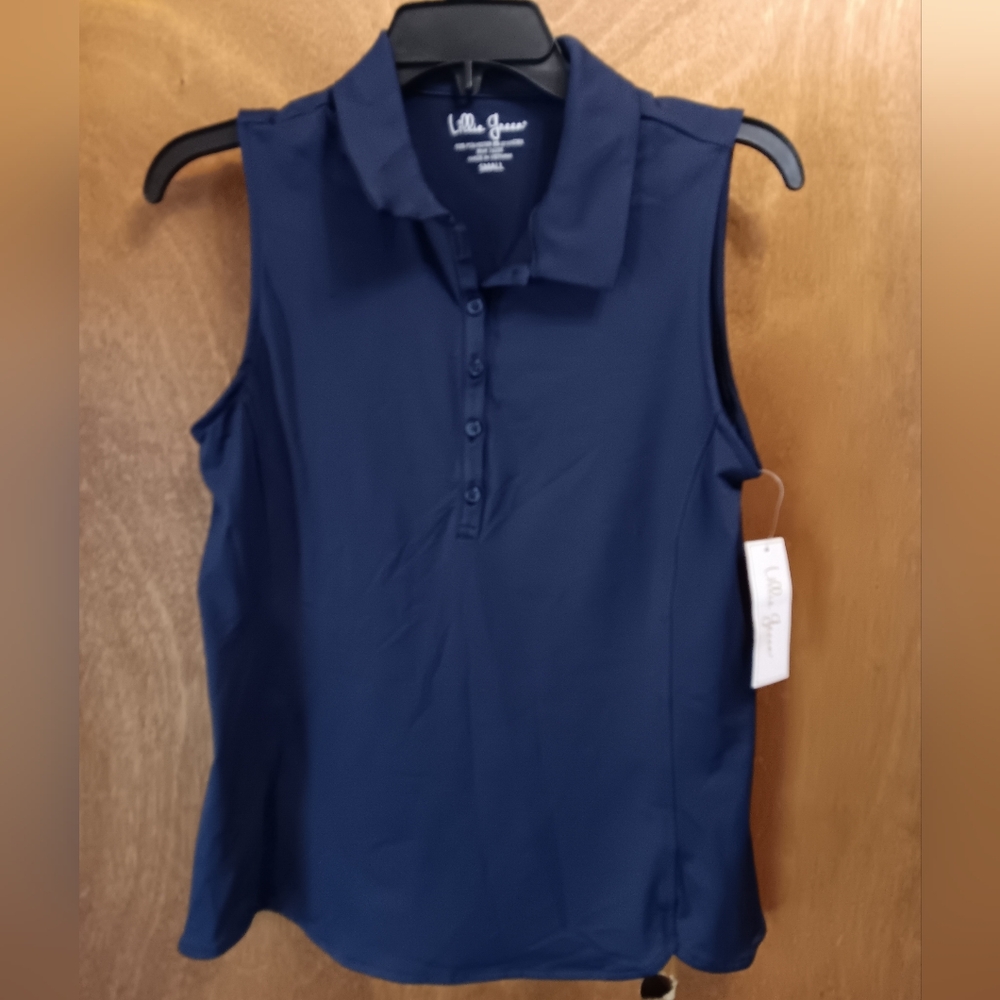 Lillie Green Navy Blue Sleeveless Polo Top